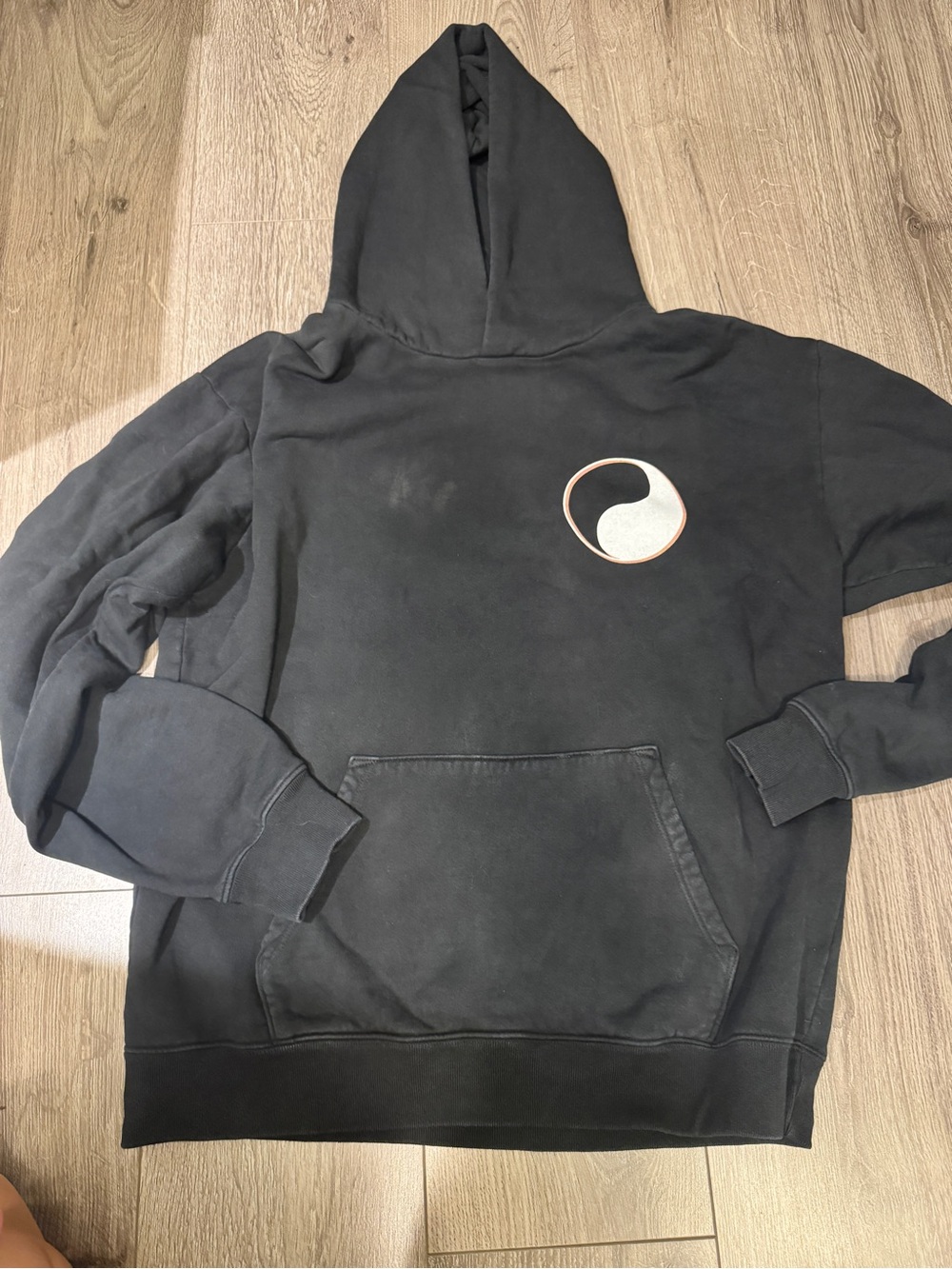 Stussy Men's Black Hoodie Sweatshirt with Yin Yang Logo front